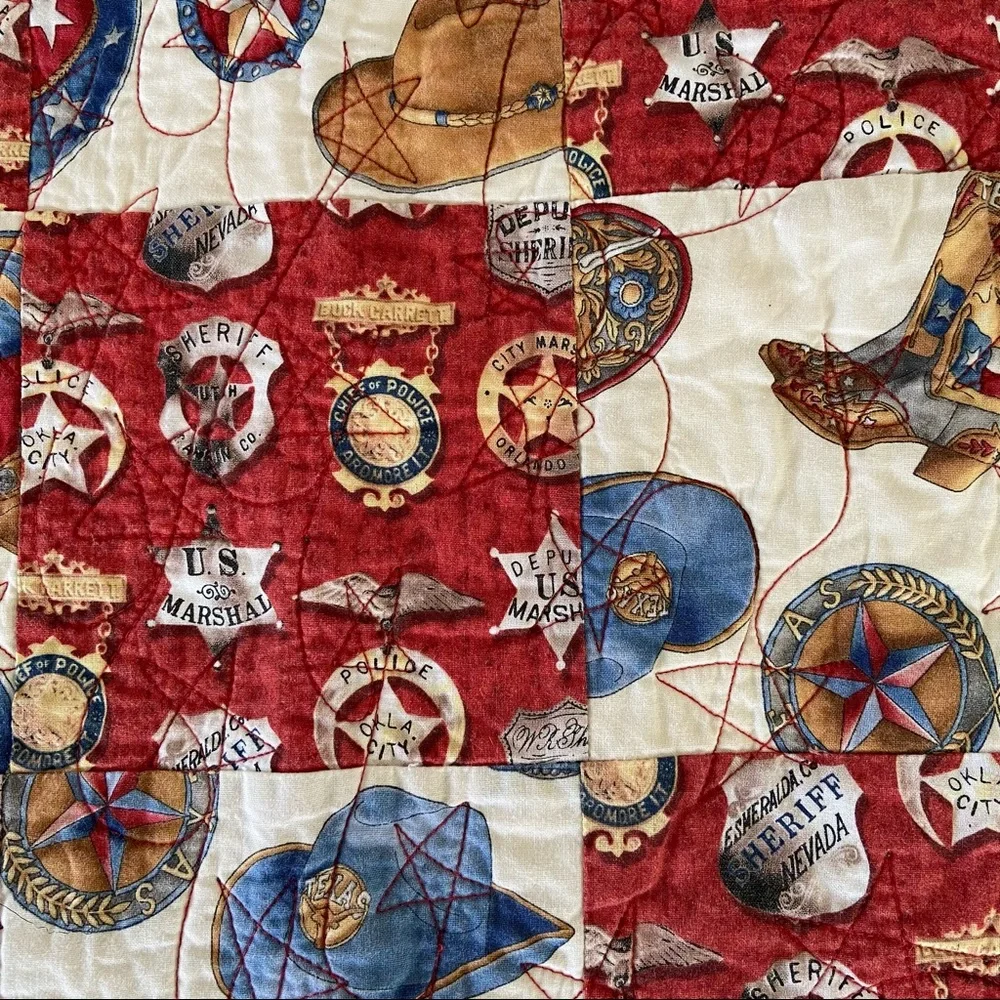 Western 35” Quilt Americana Throw Blanket Police Marshall Sheriff Themed Cowboy